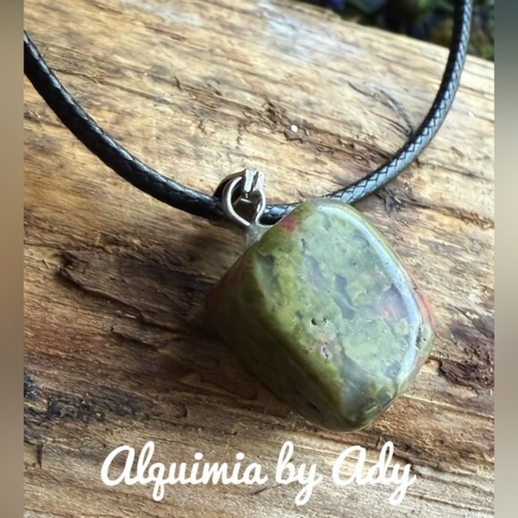 Alquimia Jewelry - Unakite chunk black cord bohemian necklace